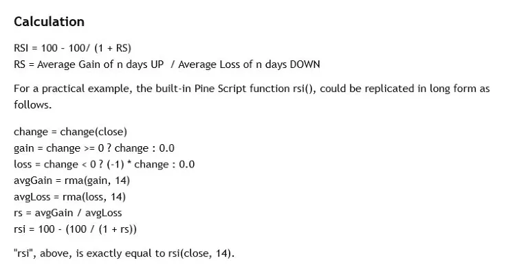 TradingView RSI formula with average gain, average loss and rma smoothing lines